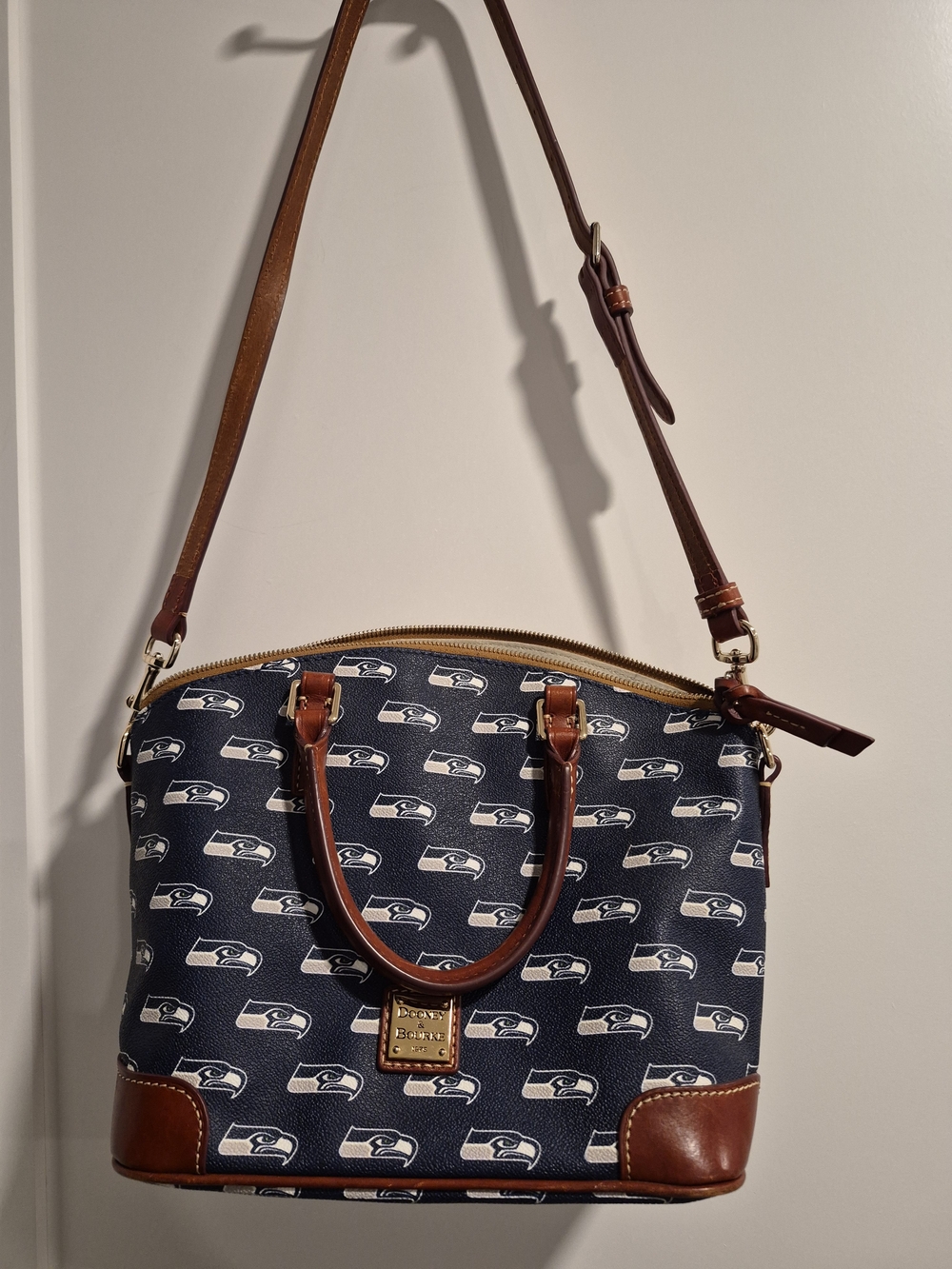 Dooney & Bourke Seattle Seahawks Navy Brown Logo Satchel